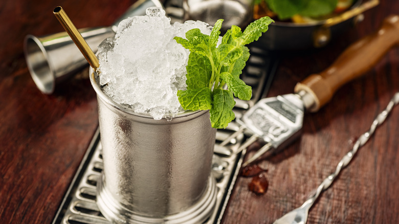 Mint julep in silver mug