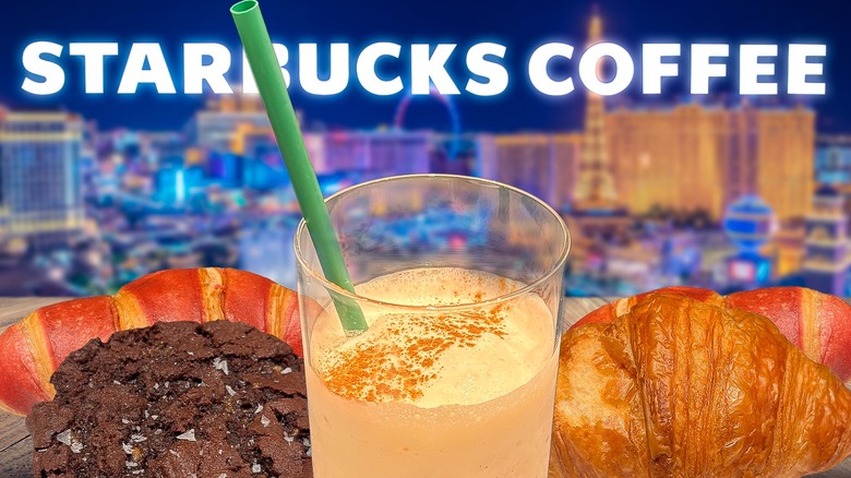 Composite image featuring Starbucks' Brown Sugar Strato Frappuccino and other upcoming menu items