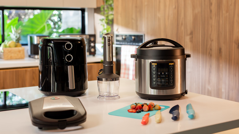 Array of kitchen appliances on counter